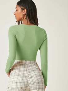 SHEIN BASICS Top crop algodón escote V - verde menta - Ver 2