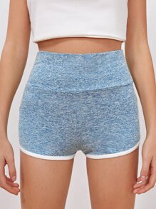 SHEIN EZwear 寬腰帶拼接滾邊雜色針織短褲 - 藍色 - 查看 4