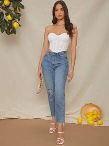 SHEIN Top tubo corto bustier - Blanco - Ver 4