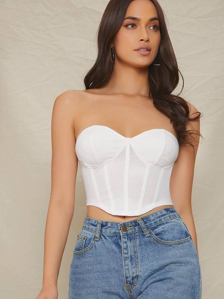 SHEIN Bustier Crop Tube Top - White - View 5