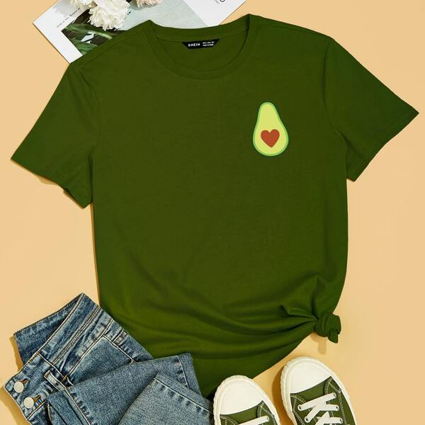 

Avocado And Heart Print Tee, Olive green
