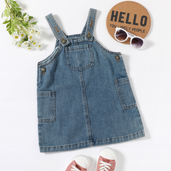 

Toddler Girls Pocket Patched Denim Overall Dress, Medium wash