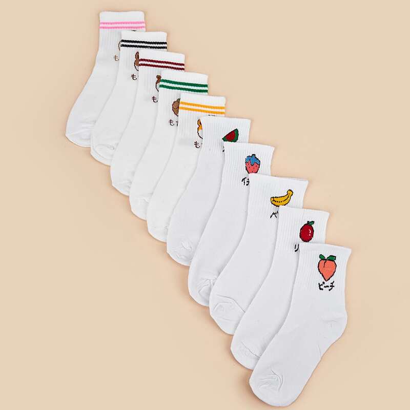 

10pairs Cartoon Graphic Crew Socks, Multicolor