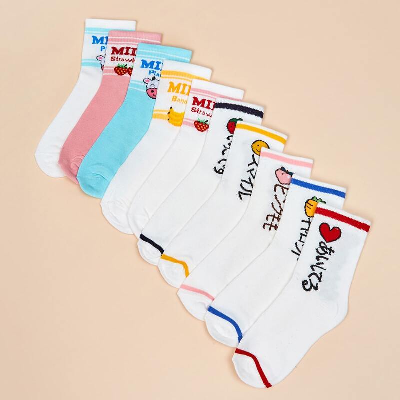 

10pairs Fruit Graphic Crew Socks, Multicolor