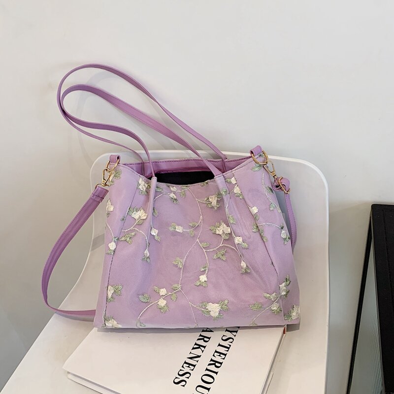 

Flower Mesh Tote Bag, Purple