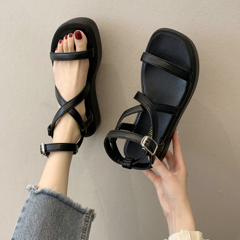 

Buckle Strap Wedge Sandals, Black