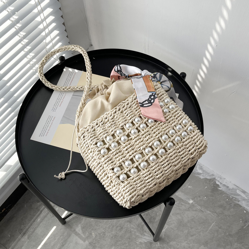 

Faux Pearl Decor Shoulder Bag, Beige