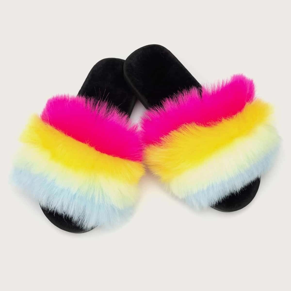 

Open Toe Fluffy Slippers, Yellow