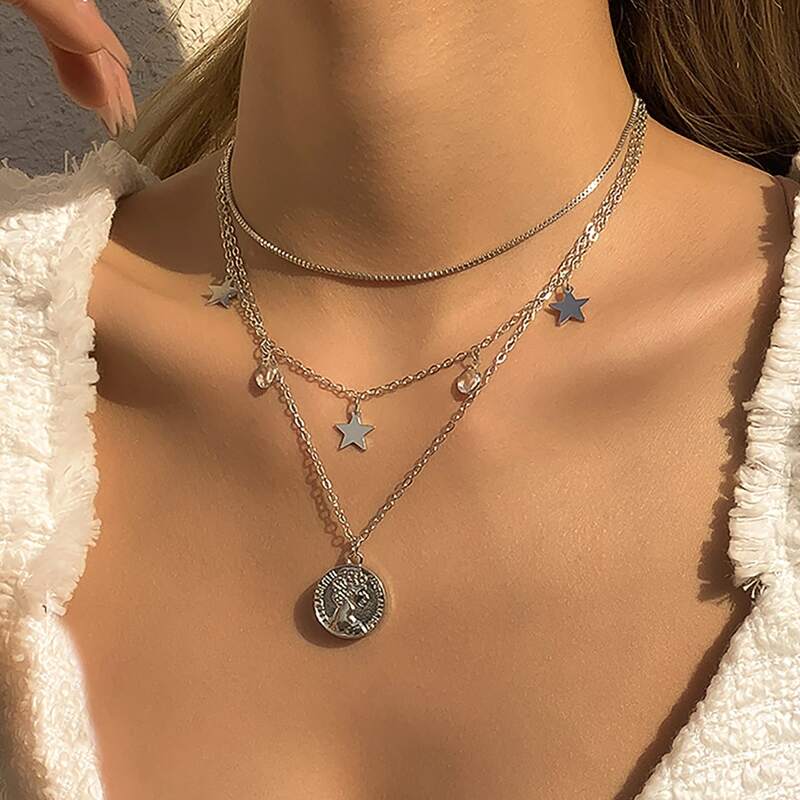 

Star & Coin Layered Necklace, Silver