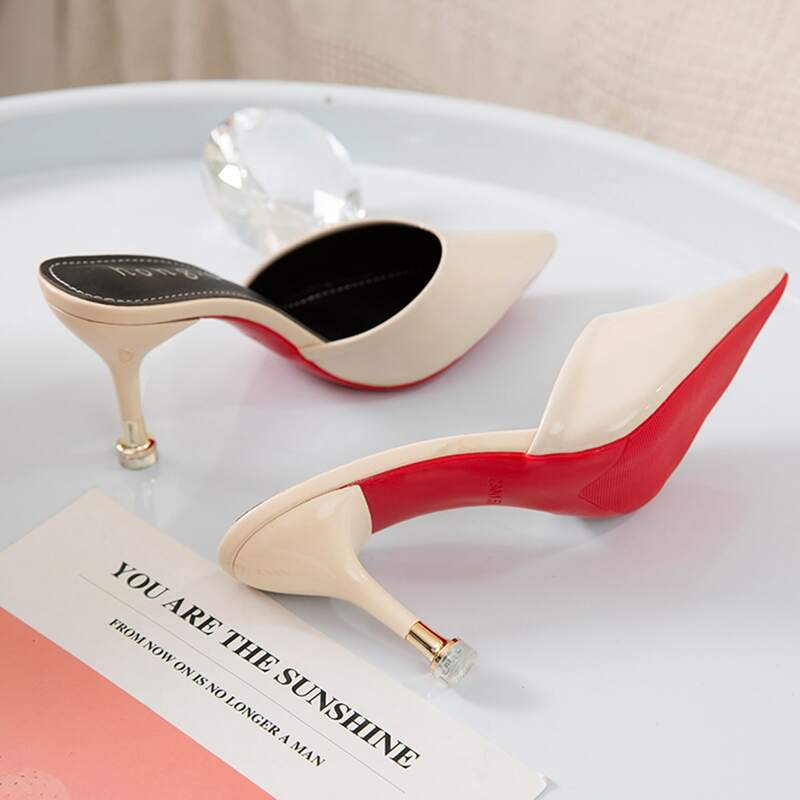 

Point Toe Stiletto Mule Heels, Beige