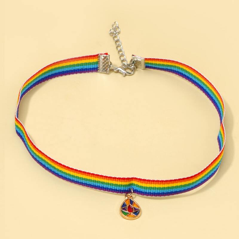 

Rainbow Striped & Water Drop Decor Choker, Multicolor