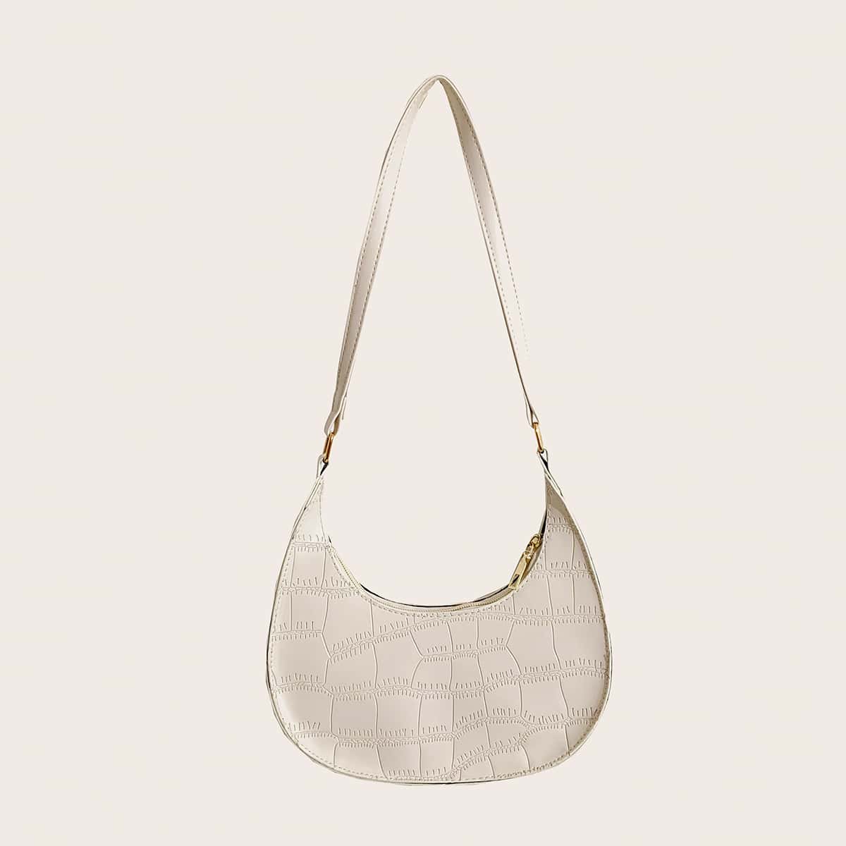 

Croc Embossed Baguette Bag, White