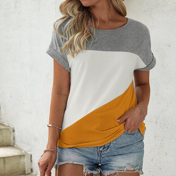 

Contrast Panel Batwing Sleeve Tee, Multicolor
