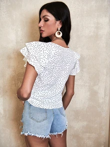 SHEIN LUNE Polka Dot Butterfly Sleeve Blouse