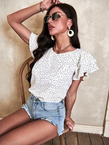 SHEIN LUNE Polka Dot Butterfly Sleeve Blouse