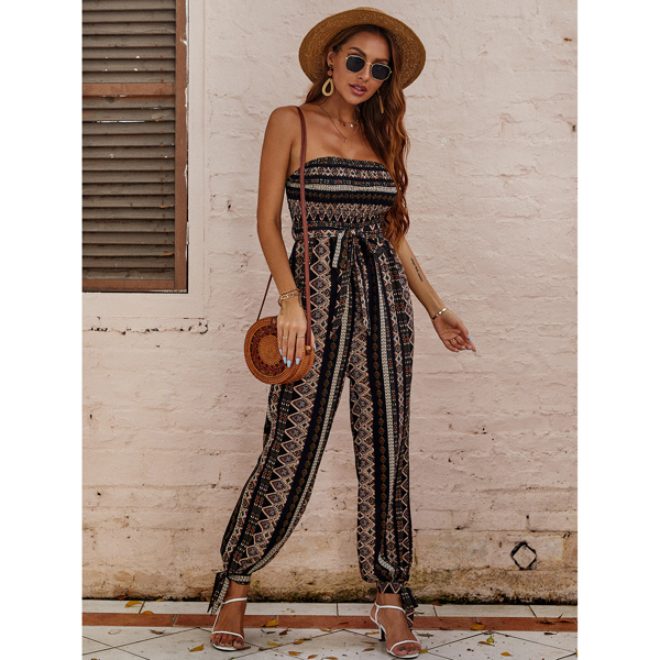 

Geo Print Belted Tube Jumpsuit, Multicolor