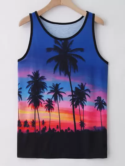 Manfinity Chillmode Men Tropical Print Tank Top Beach Tops