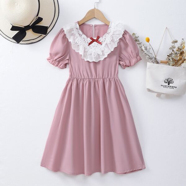 

Toddler Girls Eyelet Embroidered Puff Sleeve Dress, Pink