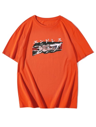 تي شيرت بجرافيك شخصية وعبارة يابانية للرجال