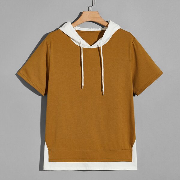 

Men Colorblock Drawstring Hoodie, Mustard yellow