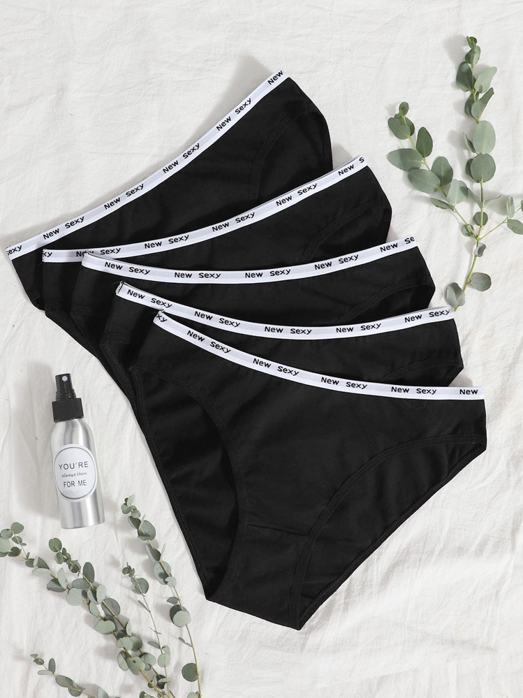 Women's Black High Stretch Casual Briefs With Contrast Binding, 5 Pack - Black - View 1