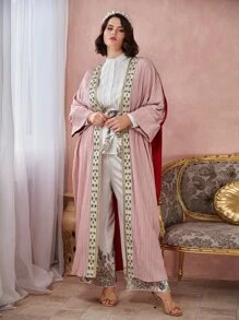 Al Najma Abaya de color combinado ribete con bordado - Multicolor - Ver 2