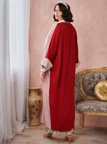 Al Najma Abaya de color combinado ribete con bordado - Multicolor - Ver 3