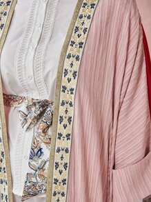 Al Najma Abaya de color combinado ribete con bordado - Multicolor - Ver 4