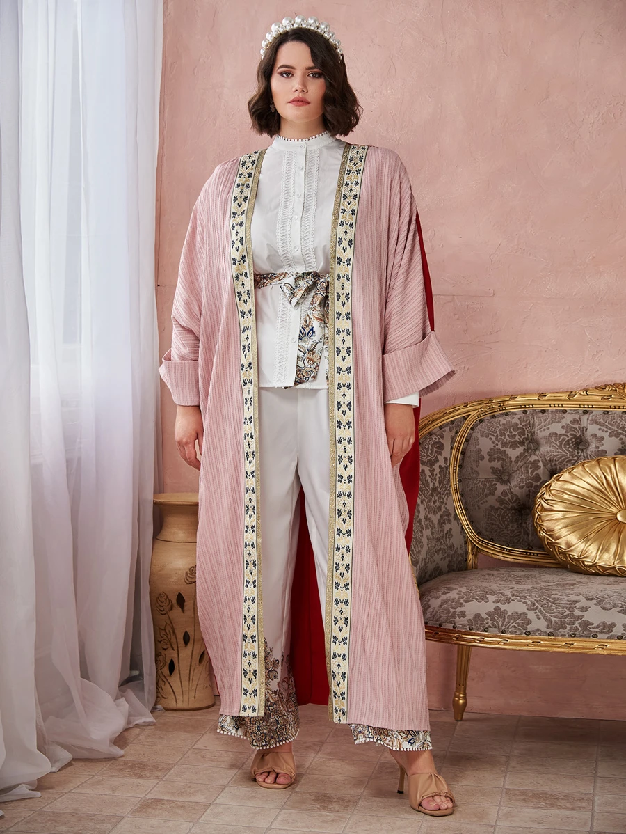 Al Najma Abaya de color combinado ribete con bordado - Multicolor - Ver 1