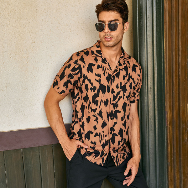 

Men Allover Print Lapel Collar Shirt, Multicolor