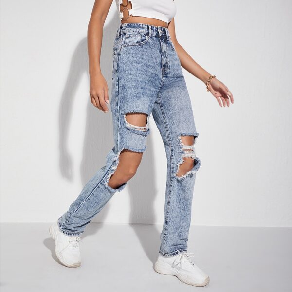

High Waisted Ripped Jeans, Medium wash