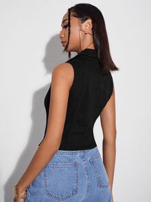 Top mezclilla con botón delantero - Negro - Ver 2