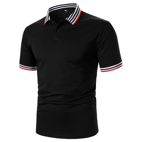 

Men Striped Tape Polo Shirt, Black