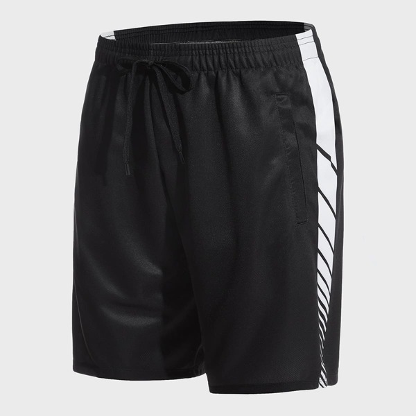 

Men Colorblock Drawstring Waist Sports Shorts, Black