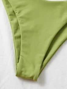 Plain Push Up High Cut Bikini Set, For Summer Beach Vacation - Olive Green - View 6