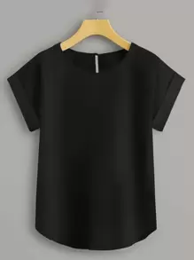 SHEIN LUNE Plus Solid Batwing Sleeve Blouse - Black - View 1