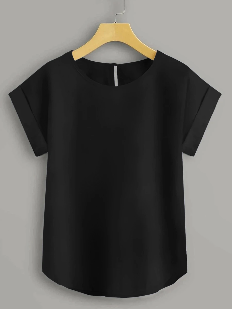 SHEIN LUNE Plus Solid Batwing Sleeve Blouse - Black - View 1