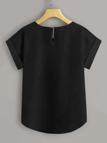 SHEIN LUNE Plus Solid Batwing Sleeve Blouse - Black - View 2