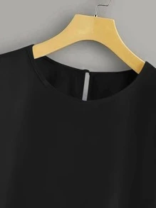 SHEIN LUNE Plus Solid Batwing Sleeve Blouse - Black - View 4