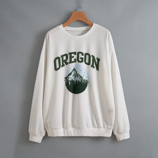 

Letter Graphic Drop Shoulder Sweatshirt, White