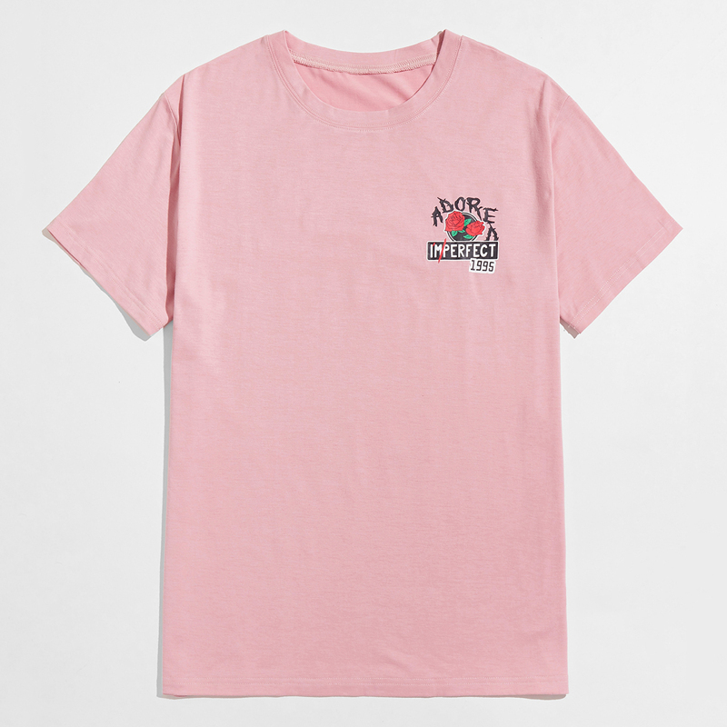 

Guys Letter Floral Graphic Tee, Baby pink