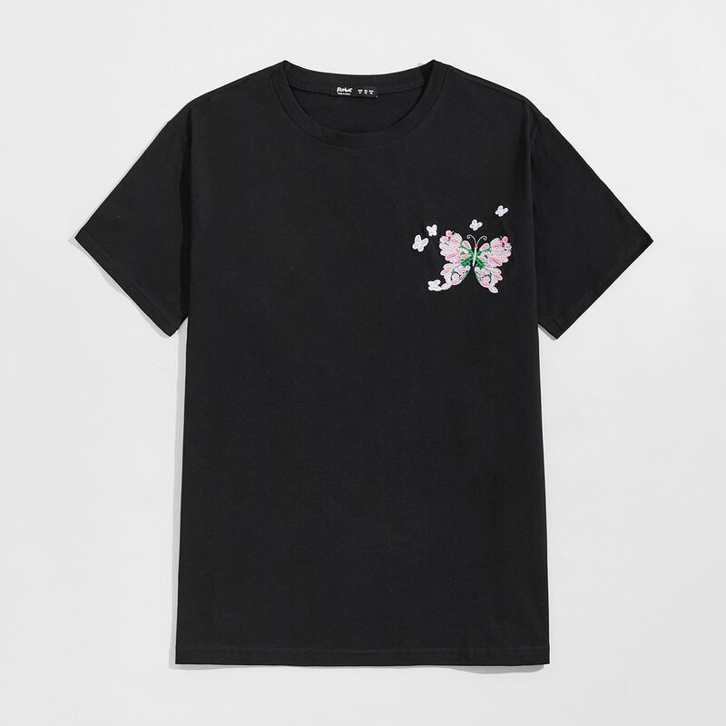 

Guys Butterfly Embroidery Tee, Black