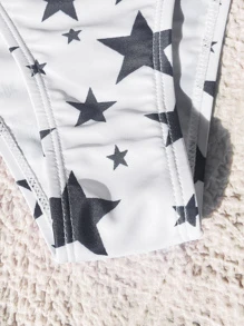 夏季星星印花撞色绑带吊带比基尼