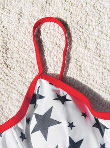 夏季星星印花撞色绑带吊带比基尼