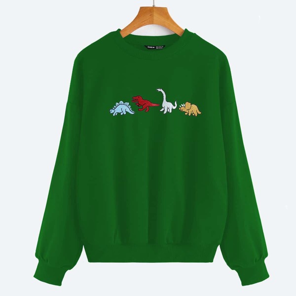 

Drop Shoulder Dinosaur Patched Pullover, Green