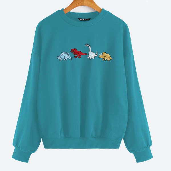 

Drop Shoulder Dinosaur Patched Pullover, Cadet blue