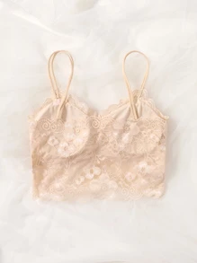 Romantic French Apricot Lace Bralette, Scallop Details And Medium Stretch Lingerie Bra - Apricot - View 2
