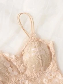 Romantic French Apricot Lace Bralette, Scallop Details And Medium Stretch Lingerie Bra - Apricot - View 3