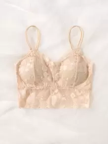 Romantic French Apricot Lace Bralette, Scallop Details And Medium Stretch Lingerie Bra - Apricot - View 4