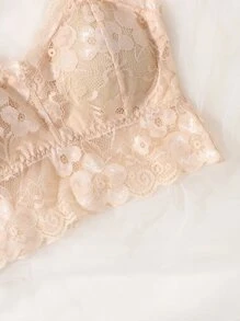 Romantic French Apricot Lace Bralette, Scallop Details And Medium Stretch Lingerie Bra - Apricot - View 5